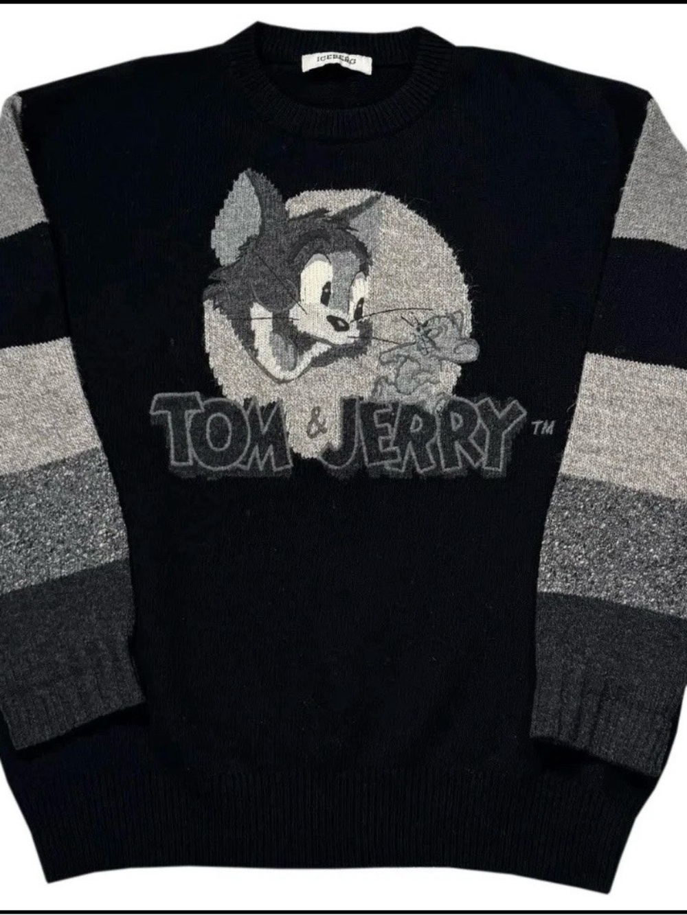 Iceberg Black and Gray Tom & Jerry Crewneck Sweater vintage